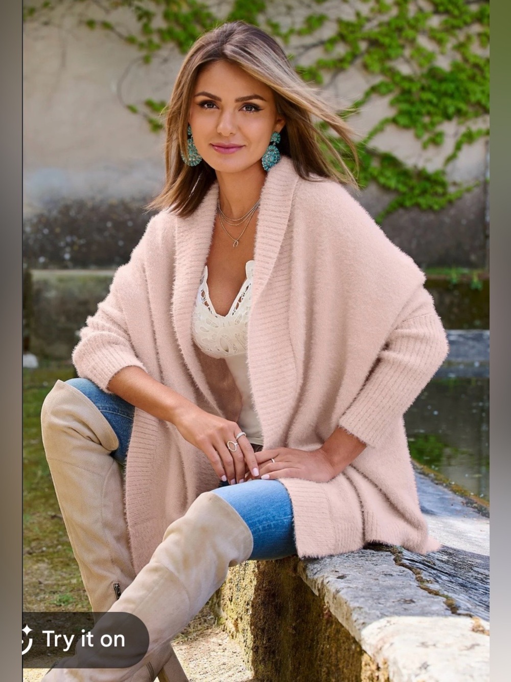 Boston Proper Fuzzy Open Front Shawl Collar Cardigan Size Medium / Large Cozy